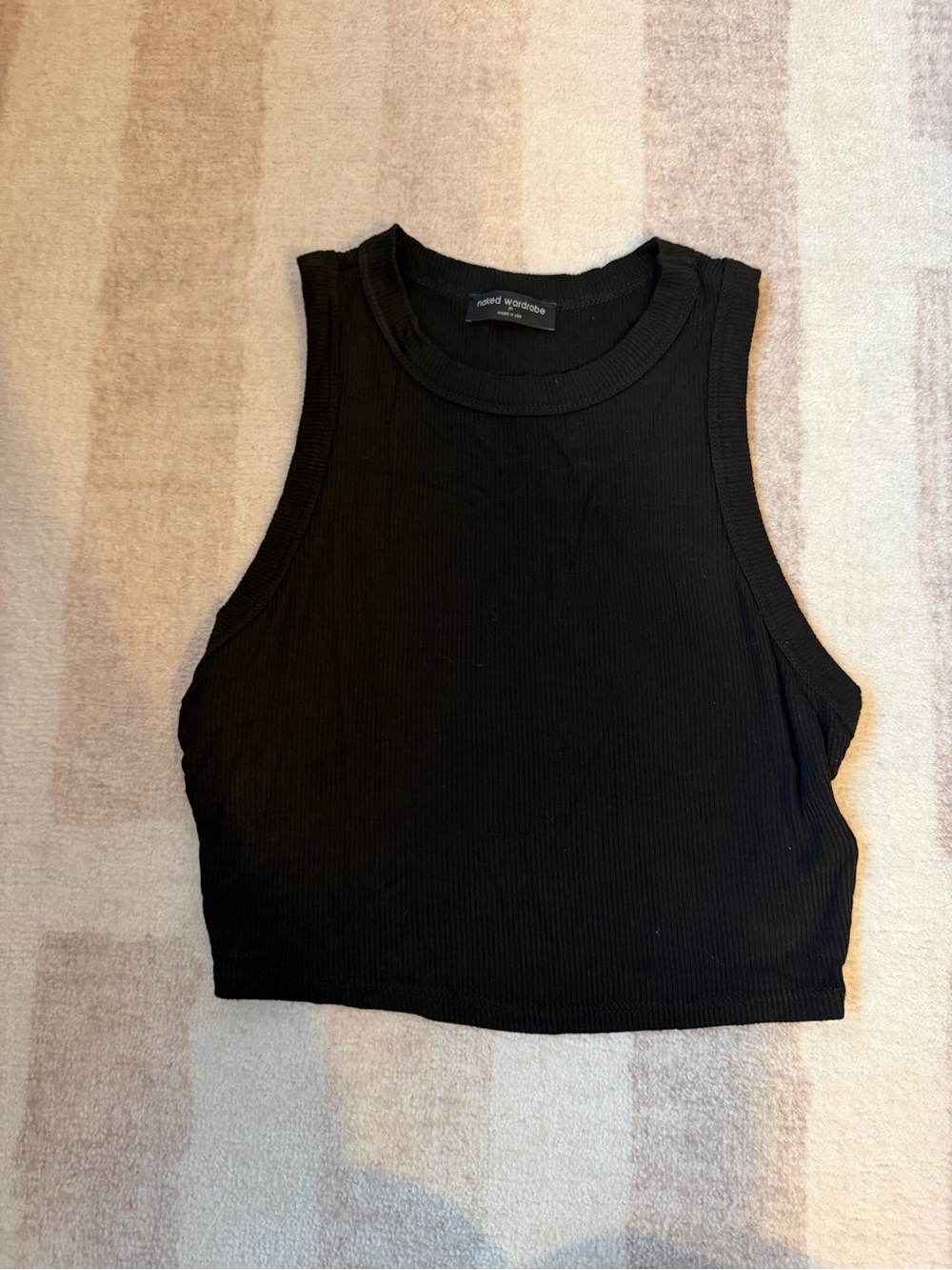 naked wardrobe Black Ribbed High-Neck Crop Tank